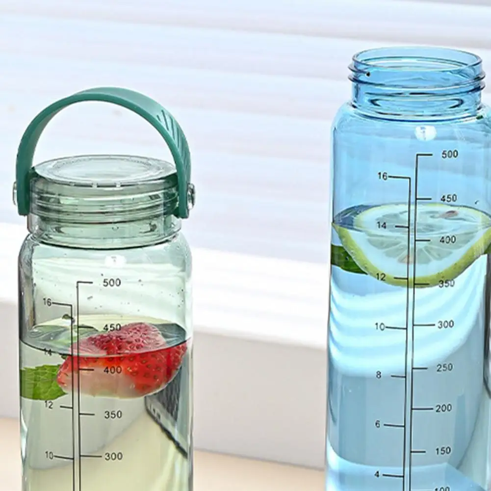 Removable Handle Water Bottle 500ml Water Bottle with Scale Portable Handle Capacity Leak-proof Sports Cup for Travel Gym