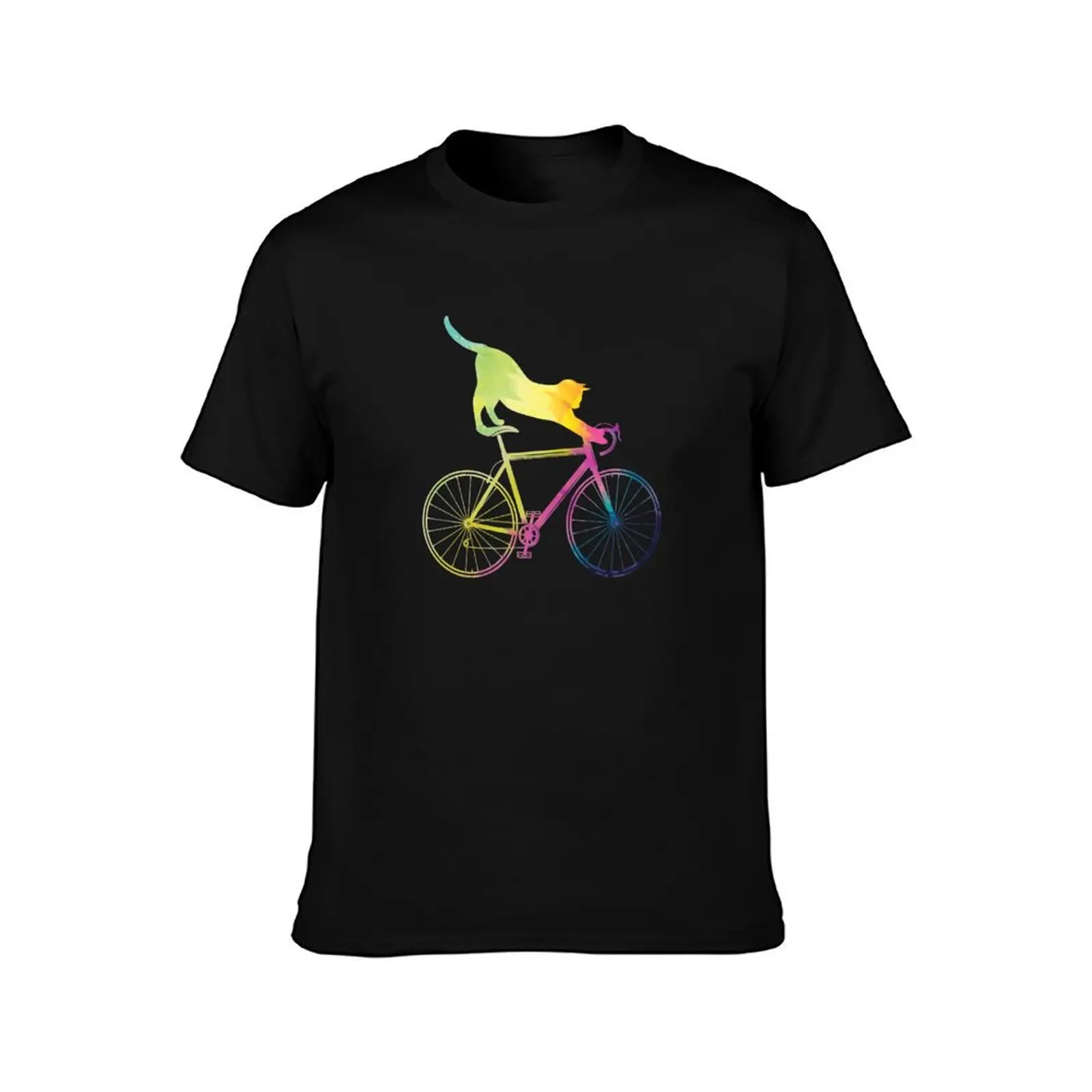 Camiseta con estampado de gato montando en bicicleta para hombre, ropa vintage lisa de algodón