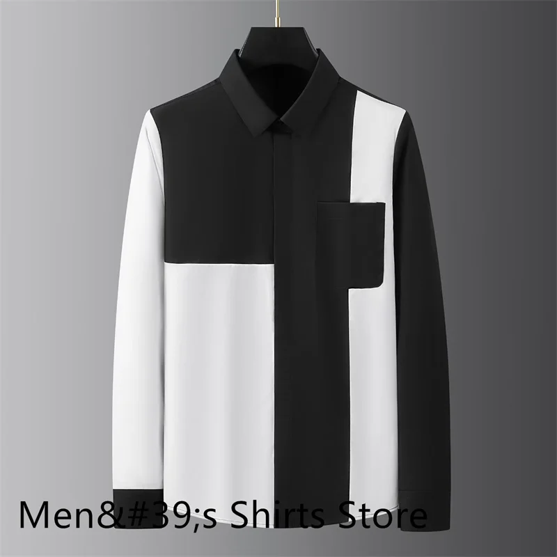 Men\'s Long Sleeve Shirt Luxury Feather Wings Print Casual Black and White Men\'s Formal Shirt Simple Party Shirt XS-6XL