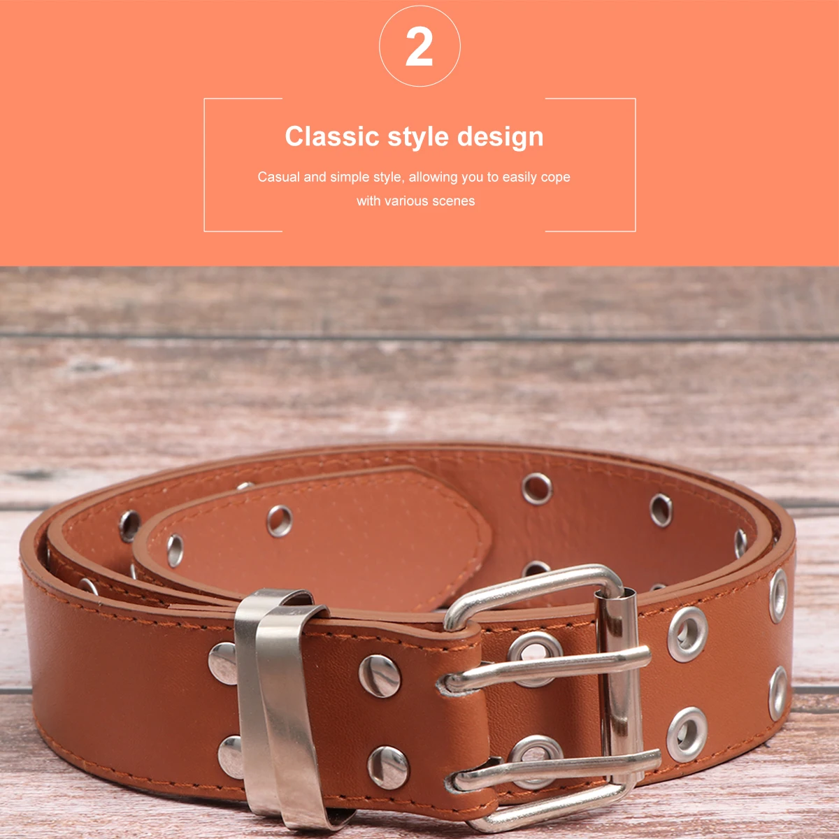 

Pu Belt Metal Buckle Durable Punk Style Double Row Holes Waist Belt For Men Women Simple Comfortable Gift (Coffee)