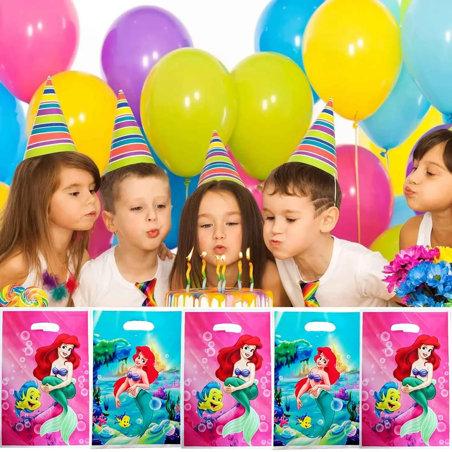 10/100 Stück Geschenktüten mit Meerjungfrauen-Motiv und Griff, Mehrzweck-Festival-Party-Süßigkeiten-Aufbewahrungsbeutel, Tischdekoration – Detail 2