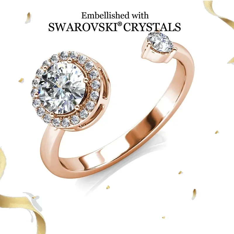 Daisini Austrian Crystal from Swarovski Fidget Spinner Ring for Women Round Halo Finger Ring Rotate Anti Stress Wedding Jewerly