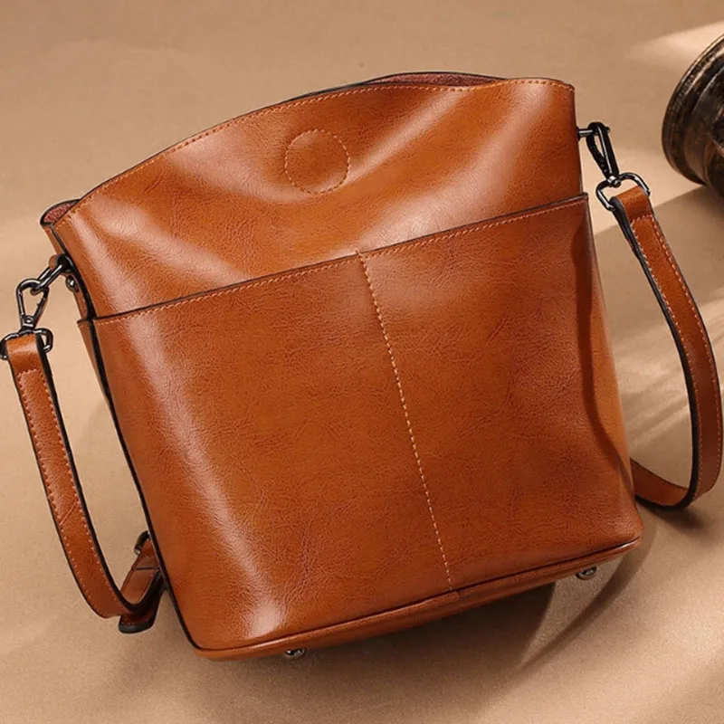 

Fashionable leather bag, new shoulder bag, casual versatile, simple crossbody bag, bucket bag, retro style women's bag