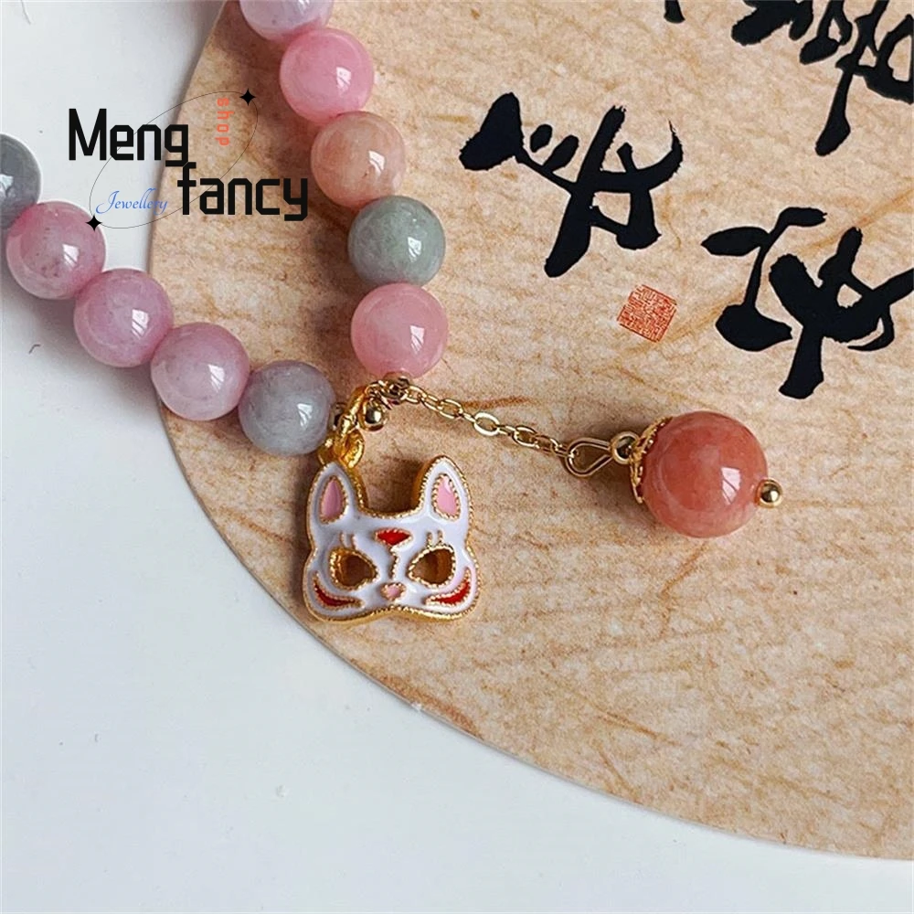 Natural Ancient Three-ring Color Jade Stone Bracelet Female Masquerade Fox Pendant Chinese Style Exquisite Fashion Fine Jewelry