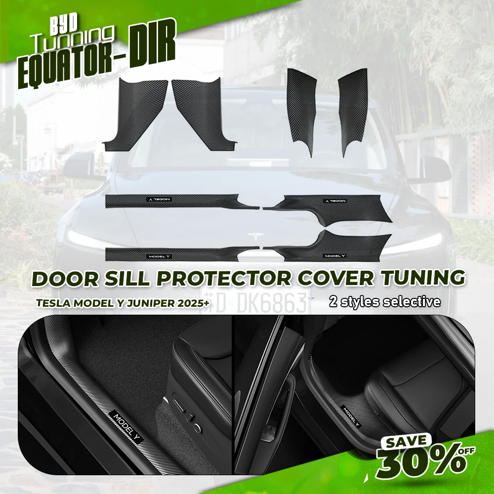 

For Tesla 2025 Model Y Juniper Door Sill Guards 8Pcs Kit - Front & Rear Threshold Protector Anti Scratch Anti Kick Mat PP Cover