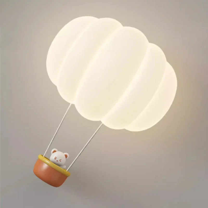 

Romantic Warm Girl Boy Bedroom Bedside Decor Wall Light Modern Children's Room Wall Lamps Sitting In a Hot Air Balloon Bear Lamp