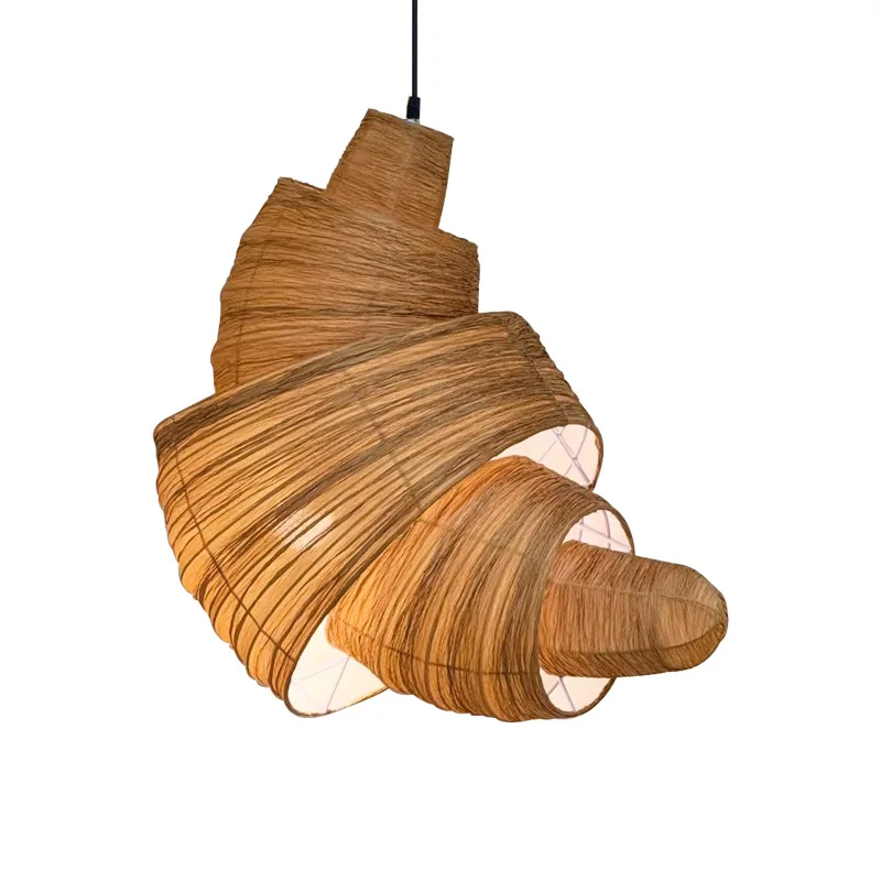 Japanese Artisan Croissant Pendant - Textile Stairwell & Bakery Light, Creative Decorative Feature Lighting
