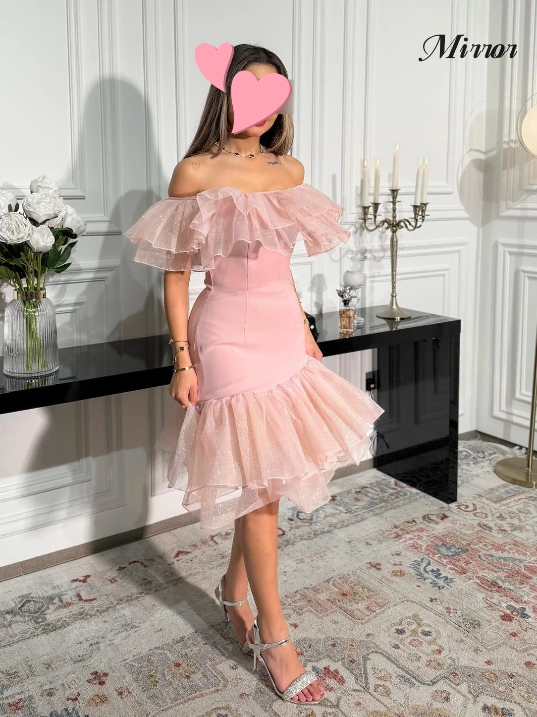 

Mirror Dress Elegant Vintage Sweet Pink Mermaid Shiny Boat Neck Stylish Customize Formal Occasion Prom Dress Evening Party Gowns