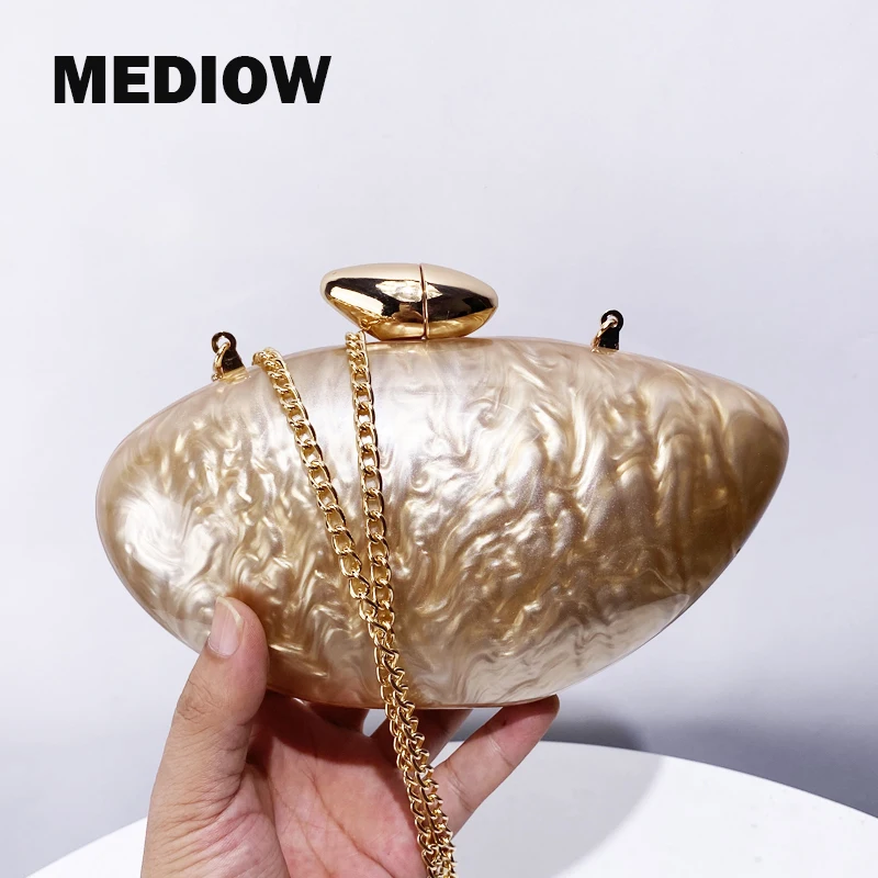 MEDIOW Eggshell Type Evening Clutch Bags For Women Luxury Designer Handbags And Purses 2024 New In Acrylic Chain Strap Shoulder