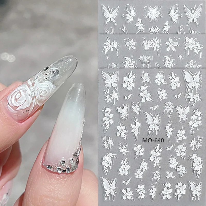Autocollants 3D fleur blanche pour Nail Art, 1 pièce, curseur adhésif Floral mignon, décalcomanies de décoration, breloques pour ongles, accessoires adhésifs, DIY bricolage