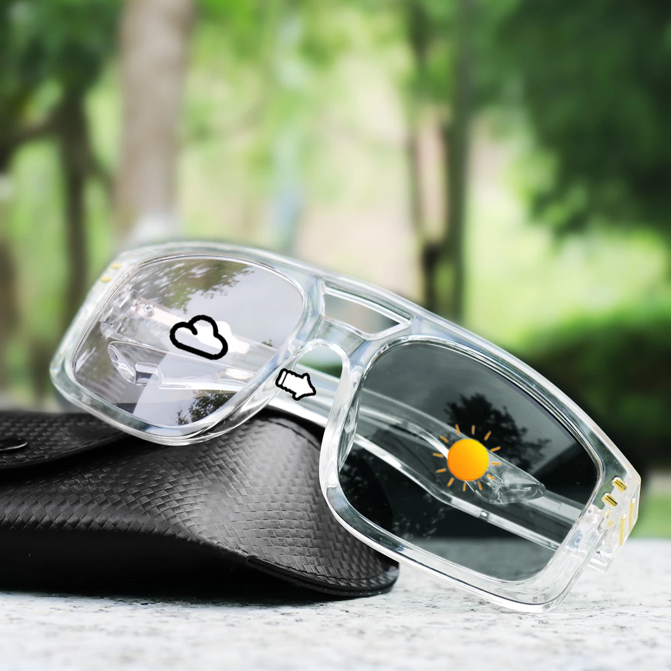 Photochrome Sonnenbrille für Damen und Herren, quadratisch, winddicht, lässig, modisch, für Outdoor-Sportarten, Laufen, Wandern, Radfahren – Detail 5