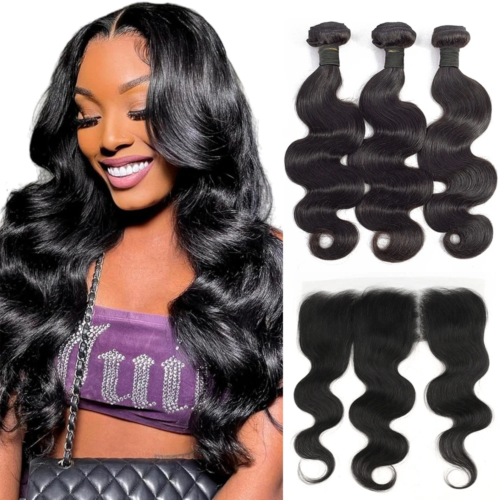 

Body Wave Bundles Human Hair Transparent Lace Frontal Brazilian Remy Hair Bundles with 13x4 Frontal Curl Human Hair Extension