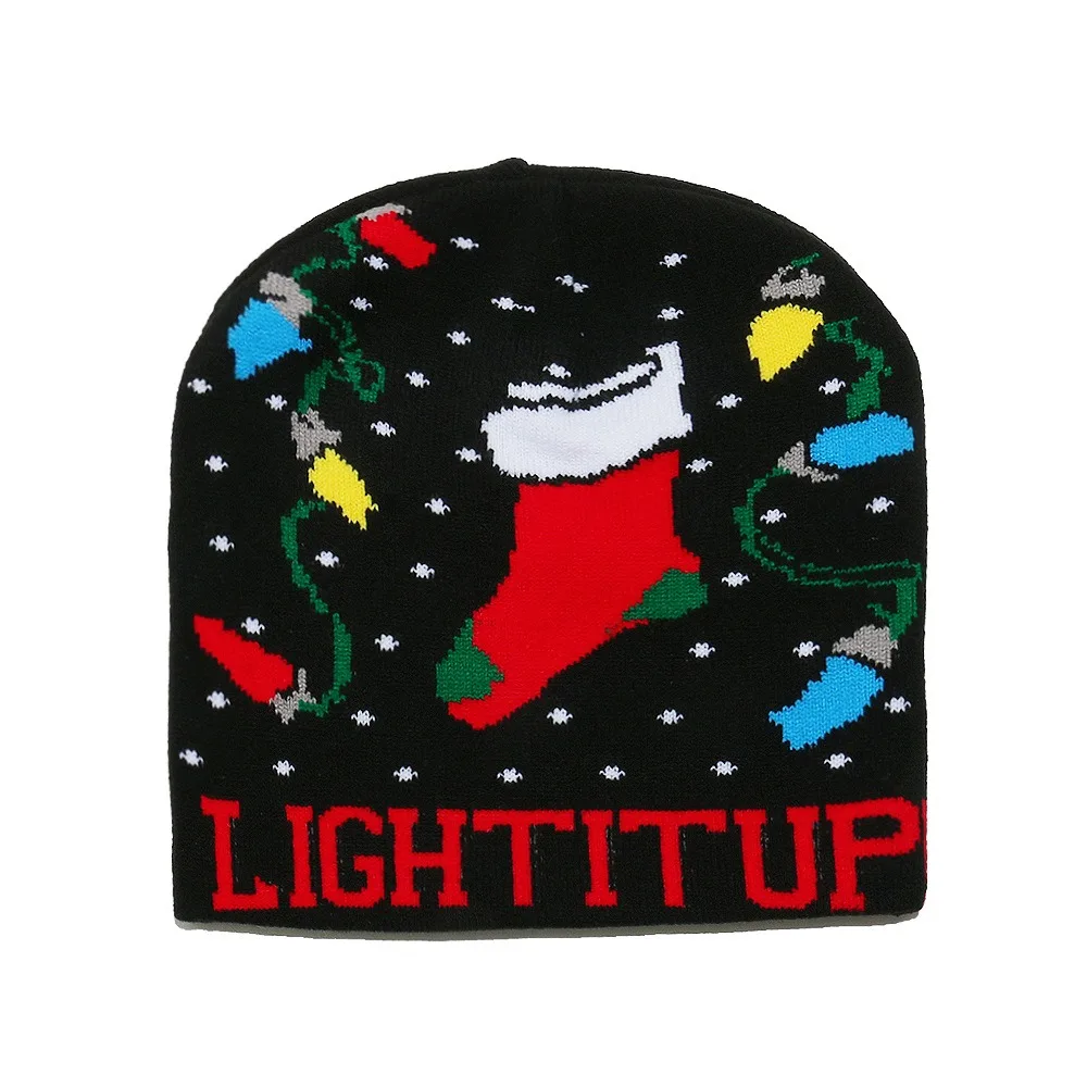 

Funny Reindeer Christmas Hat Snowman Bow Pullover Cap Cartoon Green Red Knitted Woolen Hat Women