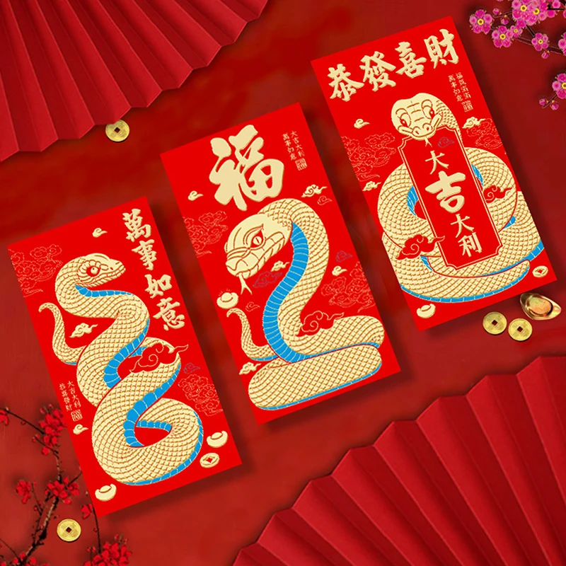 6Pcs 2025 Snake Year Red Envelope Cartoon Cute Spring Festival Red Envelope Chinese New Year Red Envelopes Creative Gifts