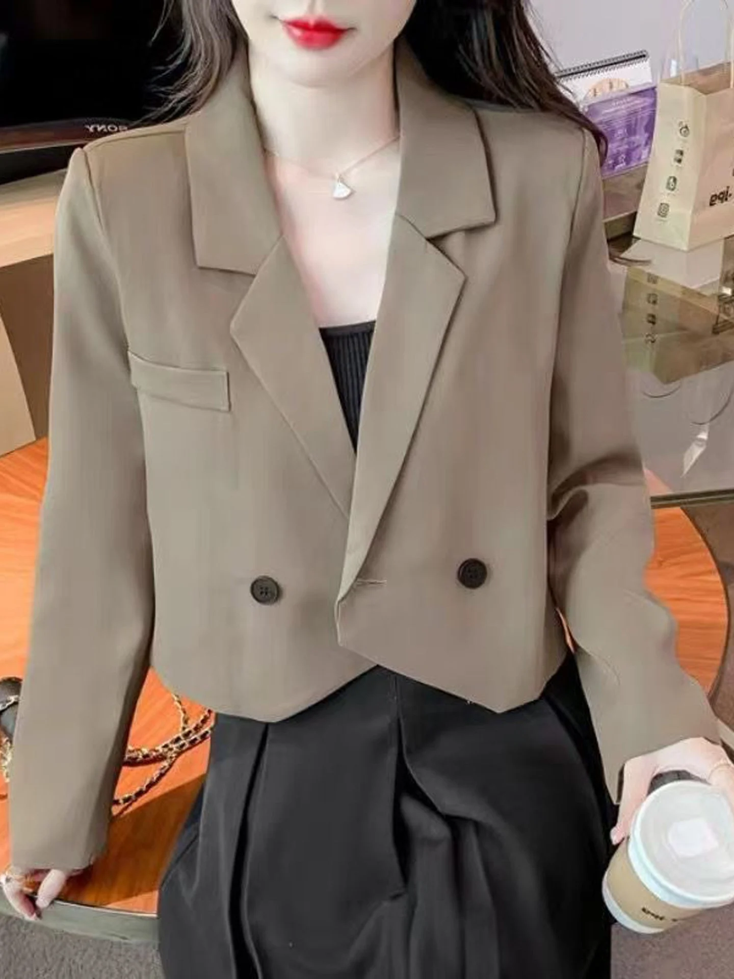 Korean Style Short Black Suit Jacket Women's Fashion Autumn New High Quality Slimming Versatile Formal Small Western Top