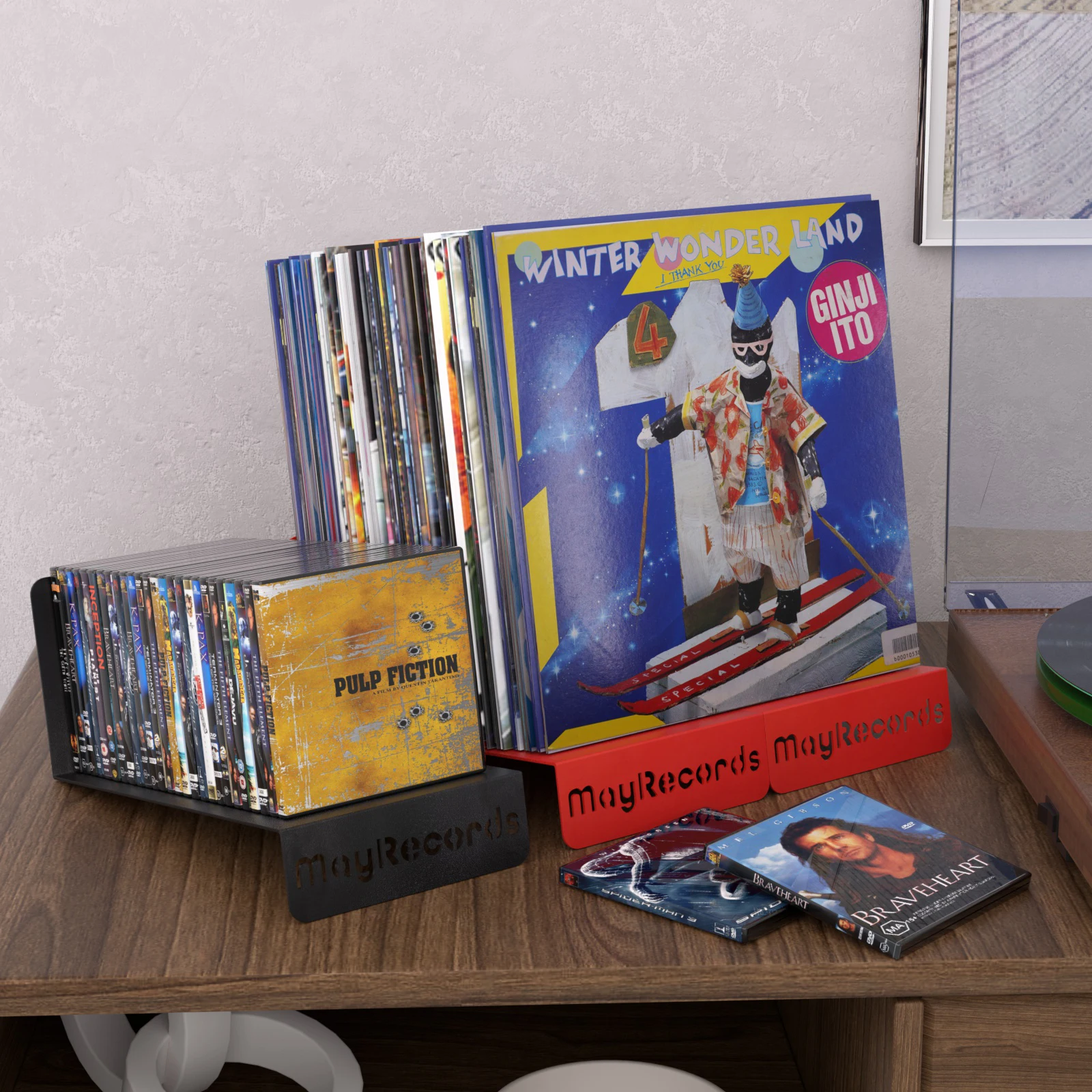 رف تخزين عرض من الحديد CD/LP رف تخزين سطح المكتب من الفينيل رف تجميع سجل CD/LP حامل منظم ديكور المنزل والمكتب قوس