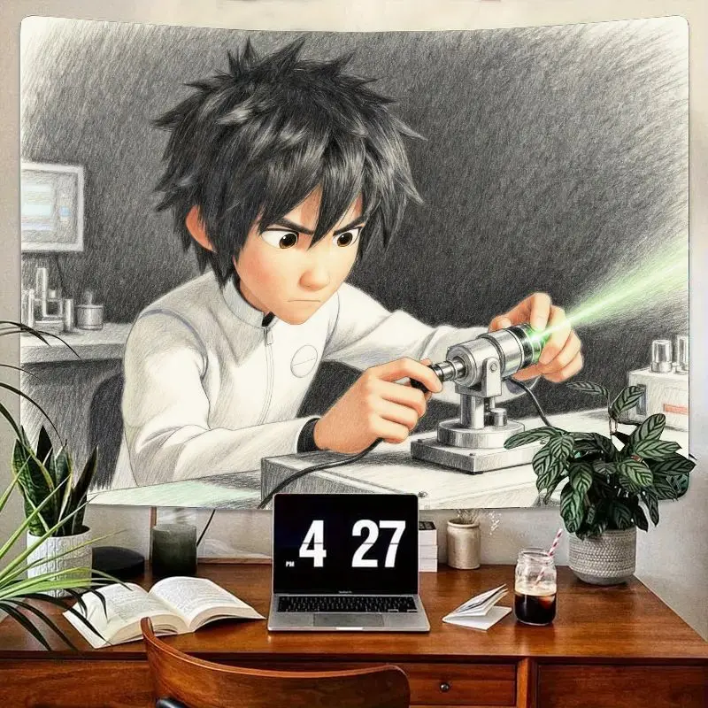 

1 шт., большой герой 6 Хиро Хамада, аниме, гобелен, научный лазерный эскиз, настенное искусство, современный полиэстер, декор комнаты, подарок для фанатов