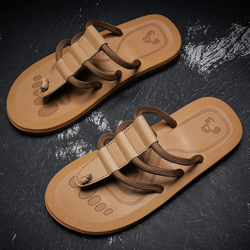 2023 Summer Men Flip Flops Platform Beach Sandals Anti-slip Roma Flat Shoes Trendy Beach Slipper For Men