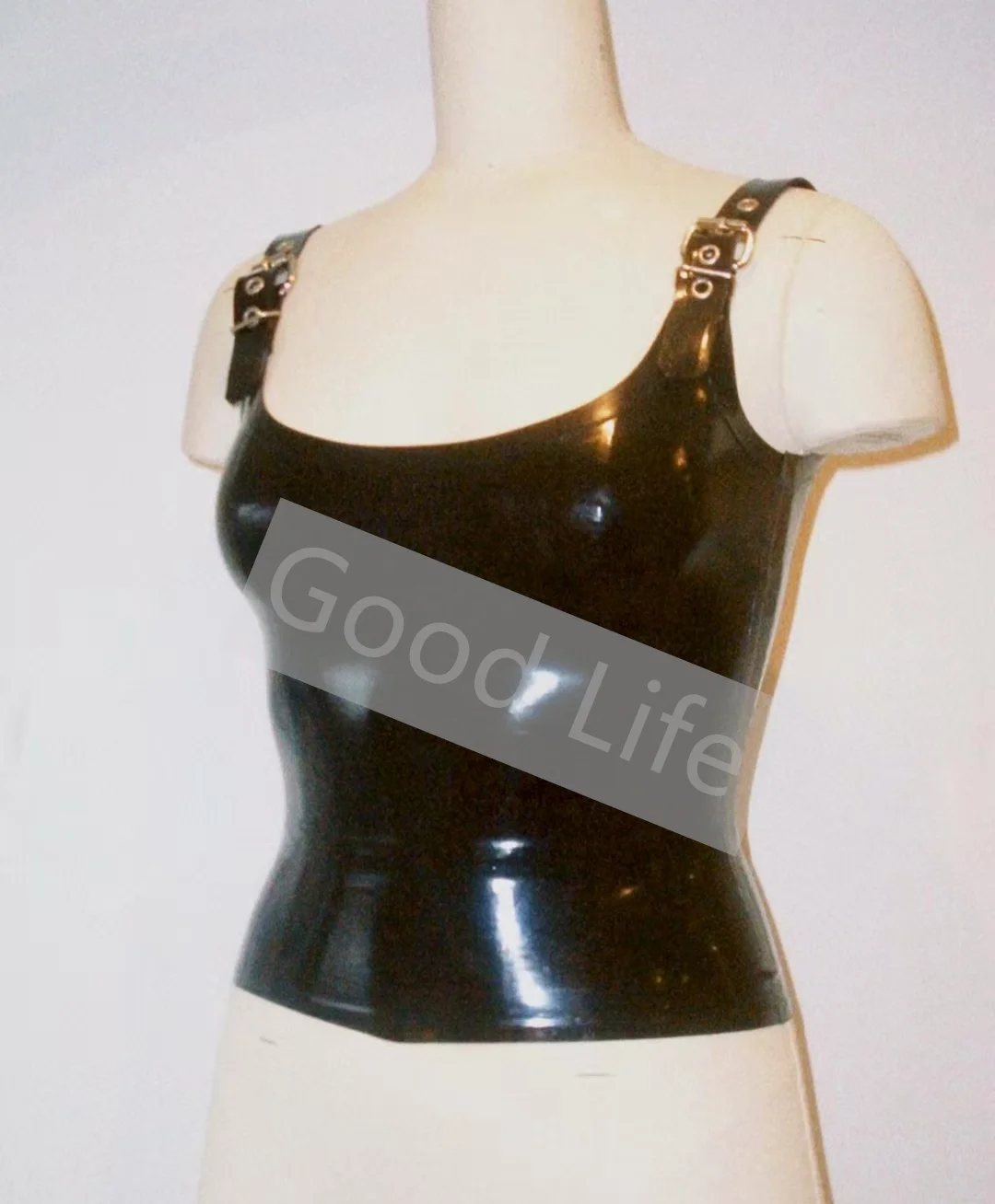 

Fetish Latex Woman Corp Top Rubber Gummi Female Vest Tank Top with Adjustable Buckle Slim Fitted Halloween Club Wear Costume