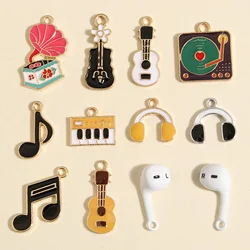 10pcs Mix Funny Enamel Guitar Keyboard Charms Musical Instruments Pendant Fit DIY Jewelry Making Handcrafted Music Accessories