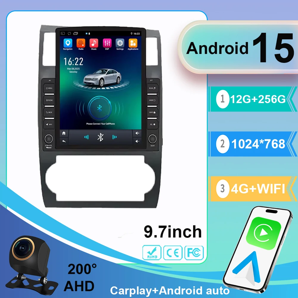 9,7 Android 15 Radio de coche para Dodge Charger LX 2005 - 2010 para Dodge Magnum 2 2003 - 2007 reproductor estéreo Multimedia inalámbrico