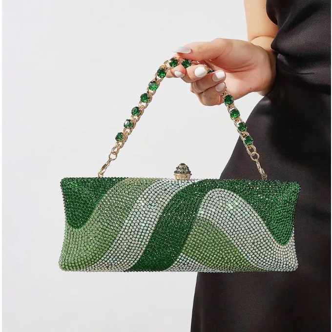 Stylish Women Rhinestone Clutch Cahin Strap Crossbody Bag Elegant Wedding Crystal Purse Evening Handbag for Cocktail Party