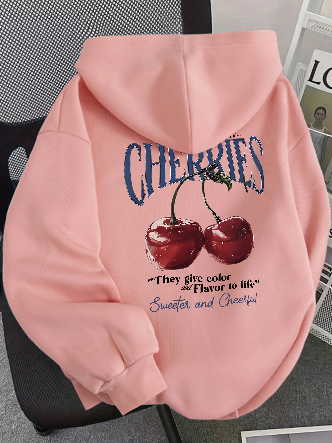 Unisex-Kirsch-Hoodie mit Vintage-Schriftzug-Druck auf der Rückseite, Oversized-Sweatshirt im koreanischen Stil, lässige Streetwear – Detail 2