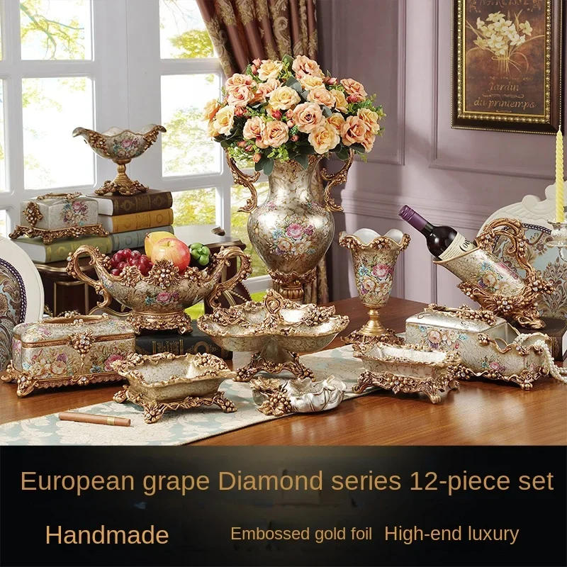 Luxury European Fruit Plate Set Creative Home Living Room Coffee Table Decorations Home Tissue Box Ashtray Vase Ornaments