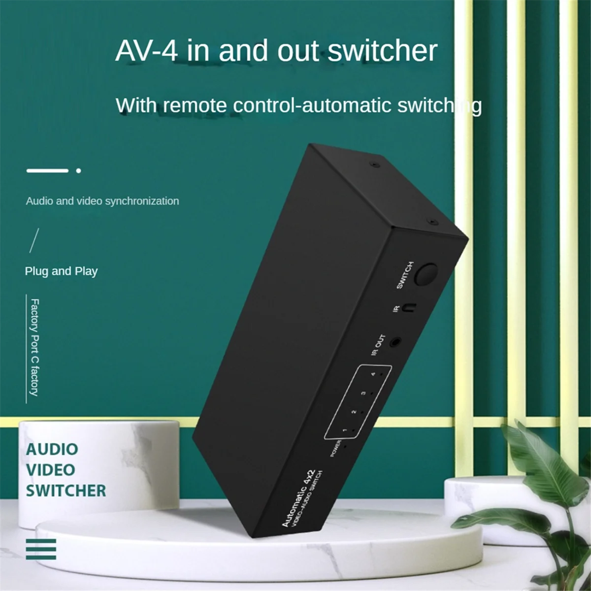 

Y23A Composite AV RCA Switch Splitter 4 in 2 Out Analog Video C-VBS RCA AV Splitter Switch 4X2 with Remote for DVD TV EU Plug