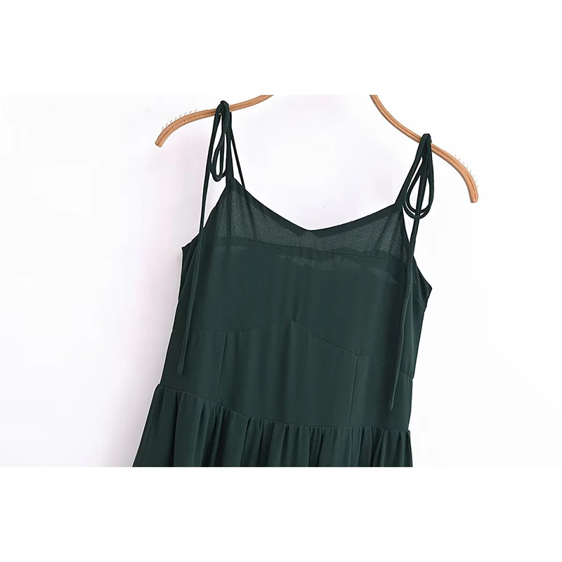 YENKYE Women French Style Green Sling Dress Sexy Sleeveless A-line Midi Female Summer Chiffon Dresses