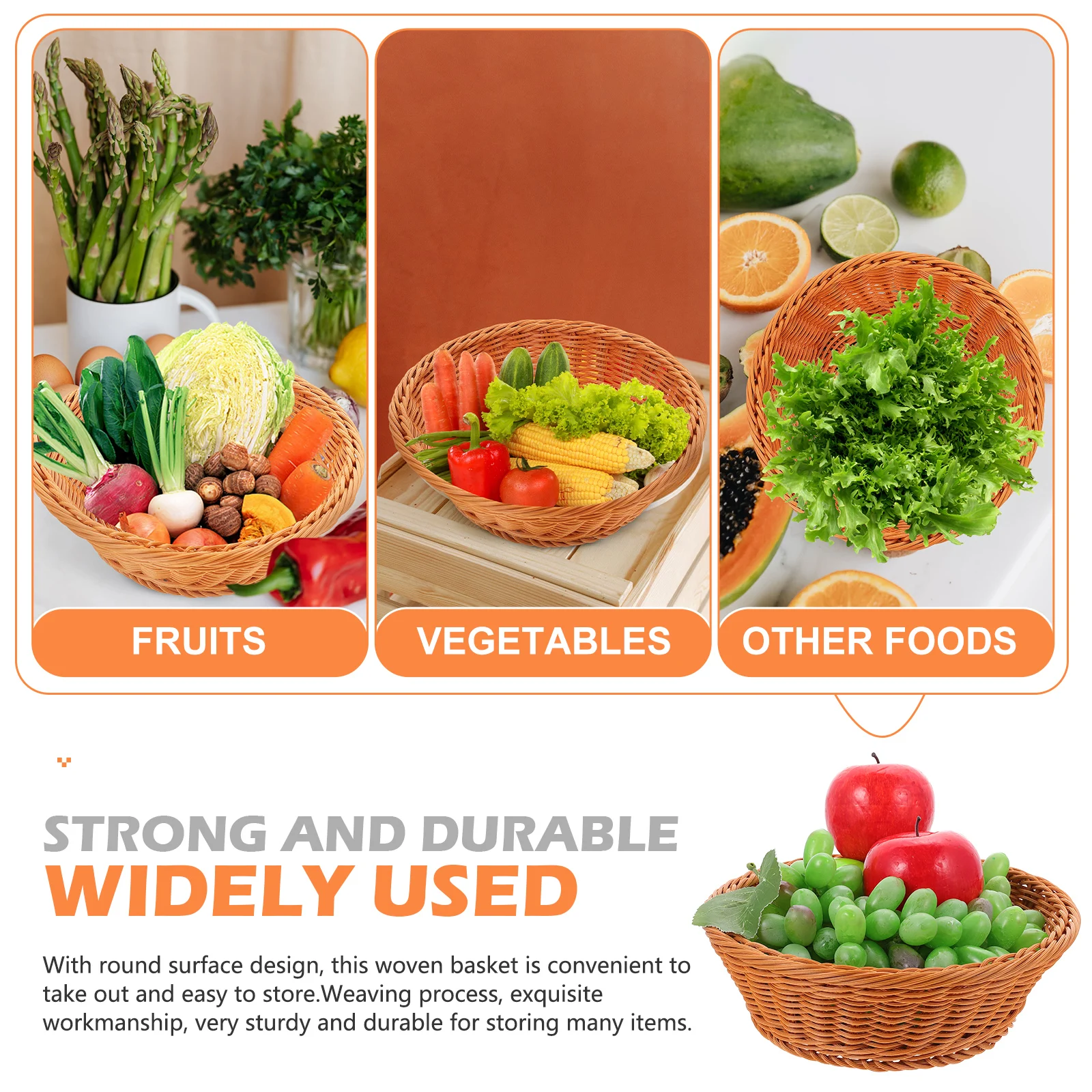 

Woven Fruit Basket Imitation Rattan Storage Basket Multi-Function Sundries Organizer Household Baskets For Kitchen Living