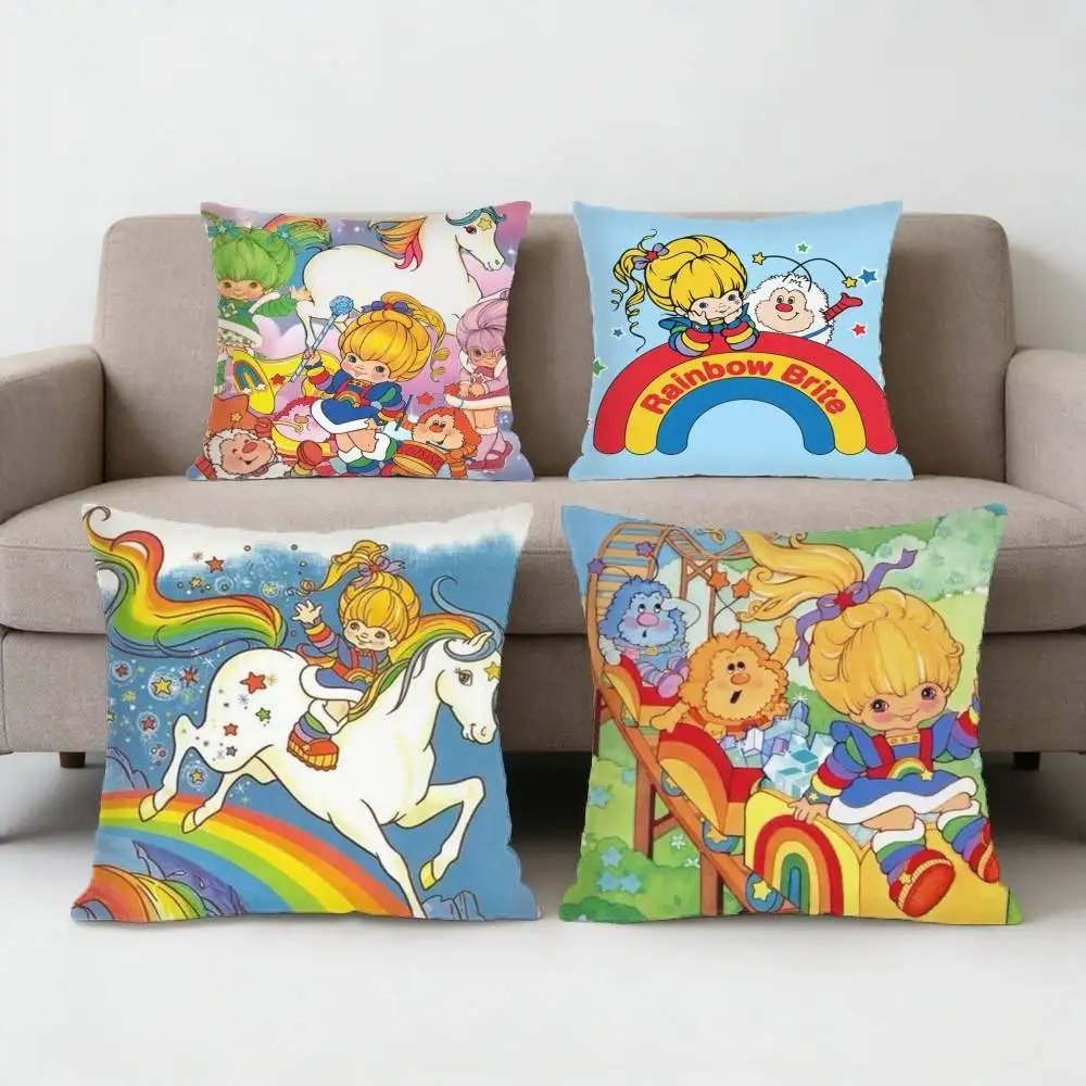 

R-Rainbow Cartoon B-Brite Pillow Case Sofa Living Room Bedroom Headboard Backrest Cushion Square Cushion Nap Time