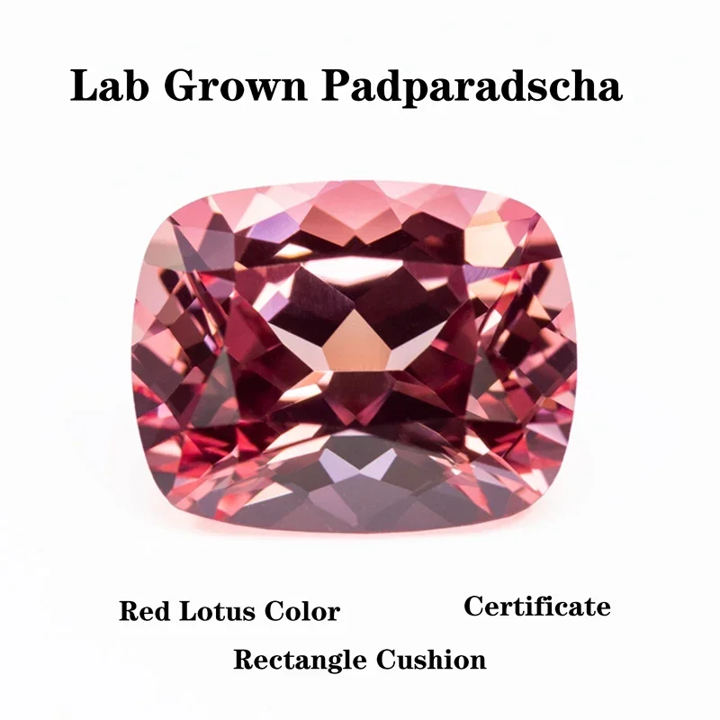 

Lab Grown Padparadscha Rectangular Cushion Shape Red Lotus VVS1 DIY Charms Ring Necklace Earrings Main Materials Certificate