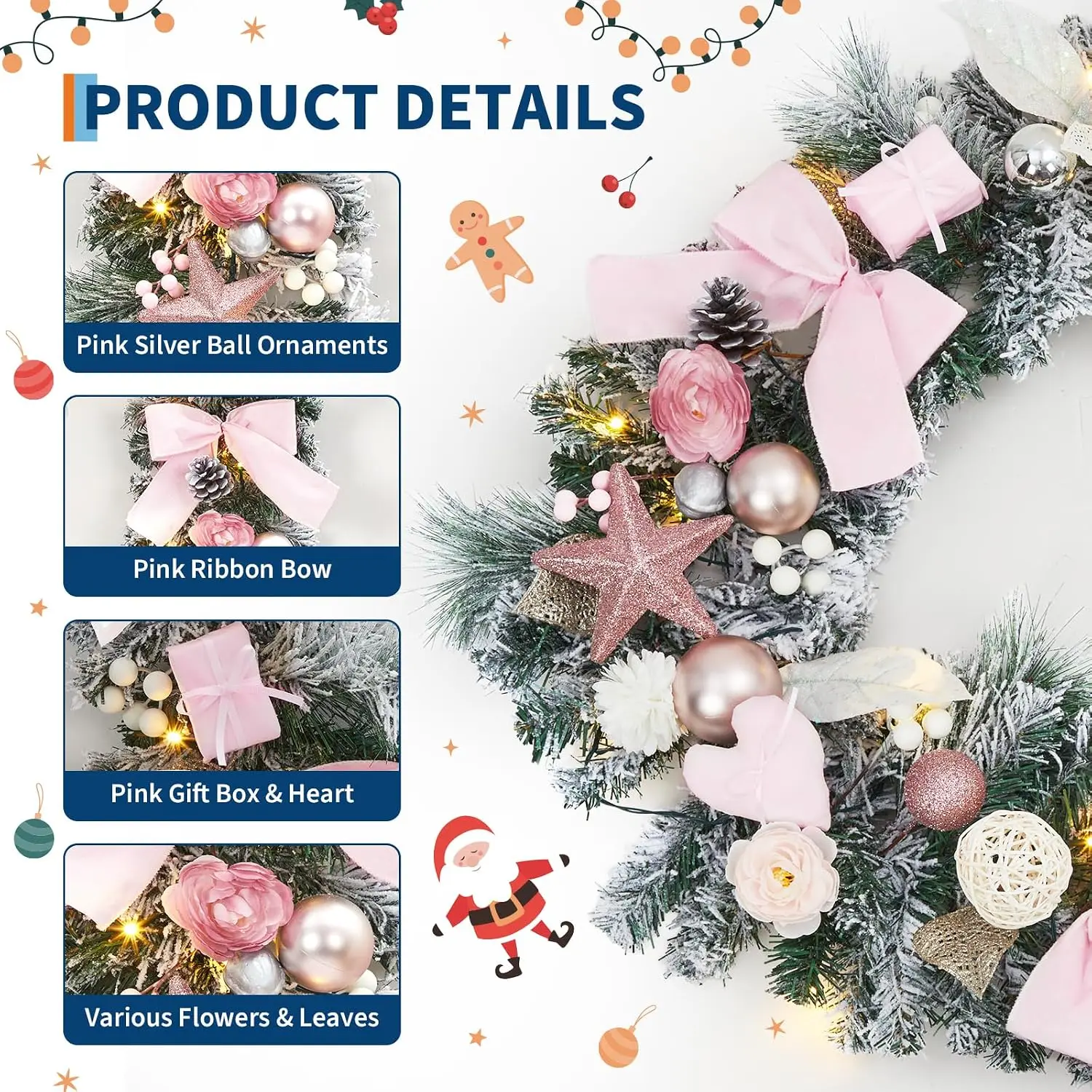 Garvee 24 INCH Christmas Wreath Garland Winter Wreath with Berry and 20 Warm White LED Lights for Door Indoor Outdoor Holiday DIY Home Fireplace Window Decoration view 7