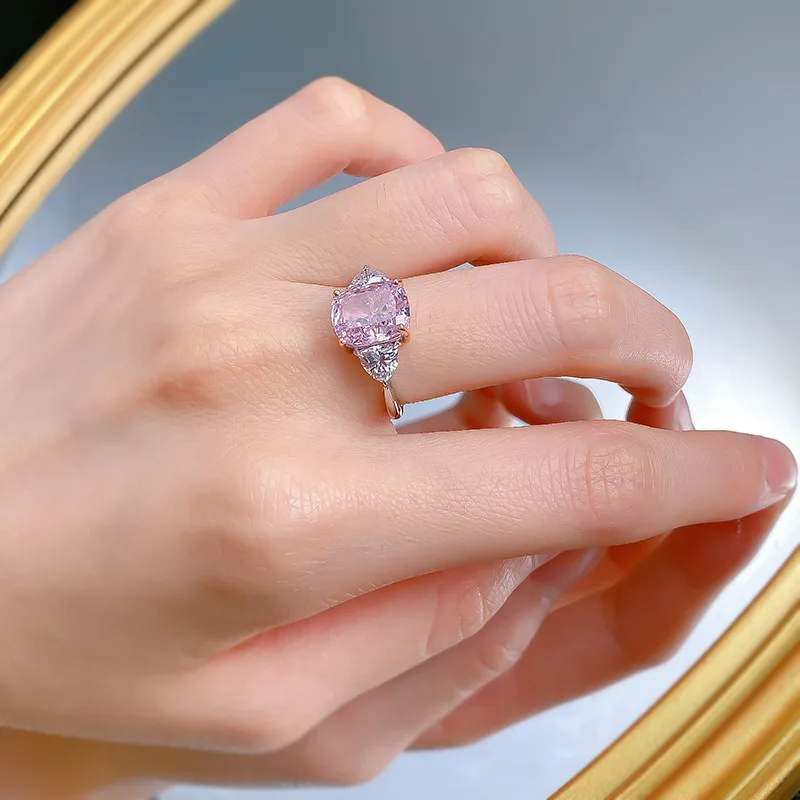 Apaison 8*10 mm High Carbon Diamond Rings For Women Fine Jewelry 100% 925 Sterling Silver Sparkling Ring Female Gifts Wholesale