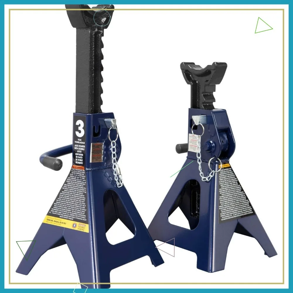 

3 Ton Heavy-Duty Steel Jack Stands, 2 Pack, Double Locking Safety, Blue Color, 6000 LBS Capacity