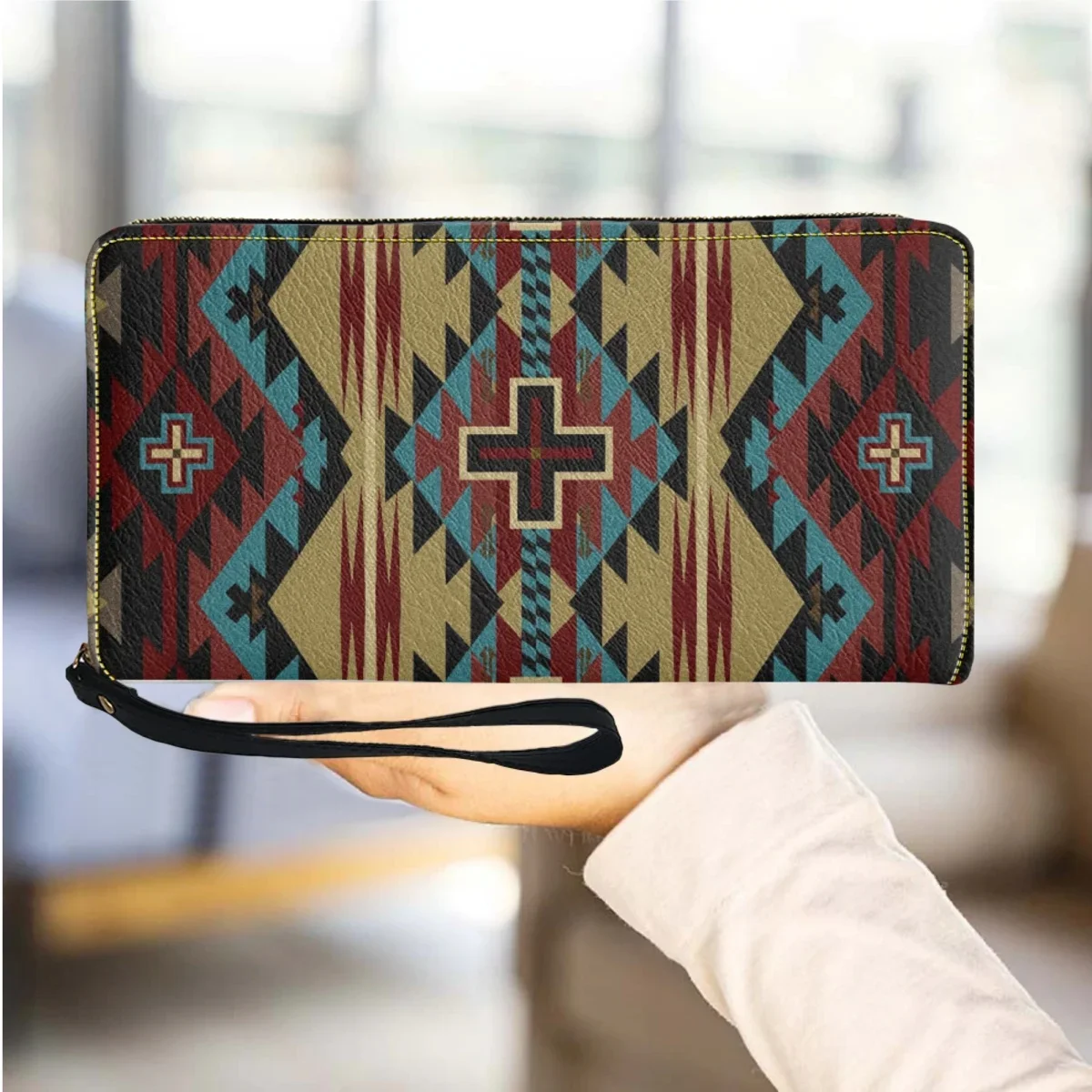 

Purse for Women Tribal Design Multifunction Card Holder Small Girls Mobile Bag Leather Women's Wallets Portable Cluth Cash Bags