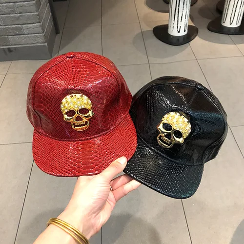 Imagen 2 del producto Sombrero de cuero de Hip Hop, personalidad callejera, juego de moda, gorra de béisbol fresca, espectáculo de escenario, baile de Hip Hop, sombreros de ala plana Unisex