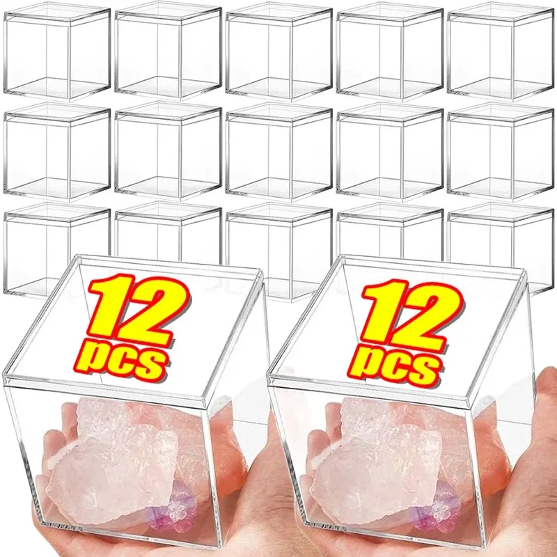 Cajas acrílicas transparentes con cubierta, caja de embalaje cuadrada, escaparate de protección, contenedor de almacenamiento de dulces y alimentos a prueba de polvo, 1-12 Uds.