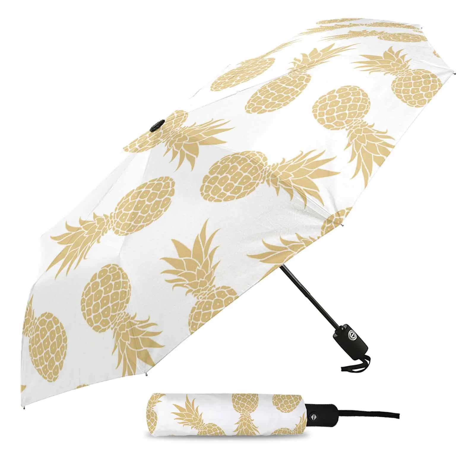 Pineapple Texture Yellow Flower Automatic Umbrella for Rain Foldable Parasol Umbrella Eight strand Outdoor Umbrellas