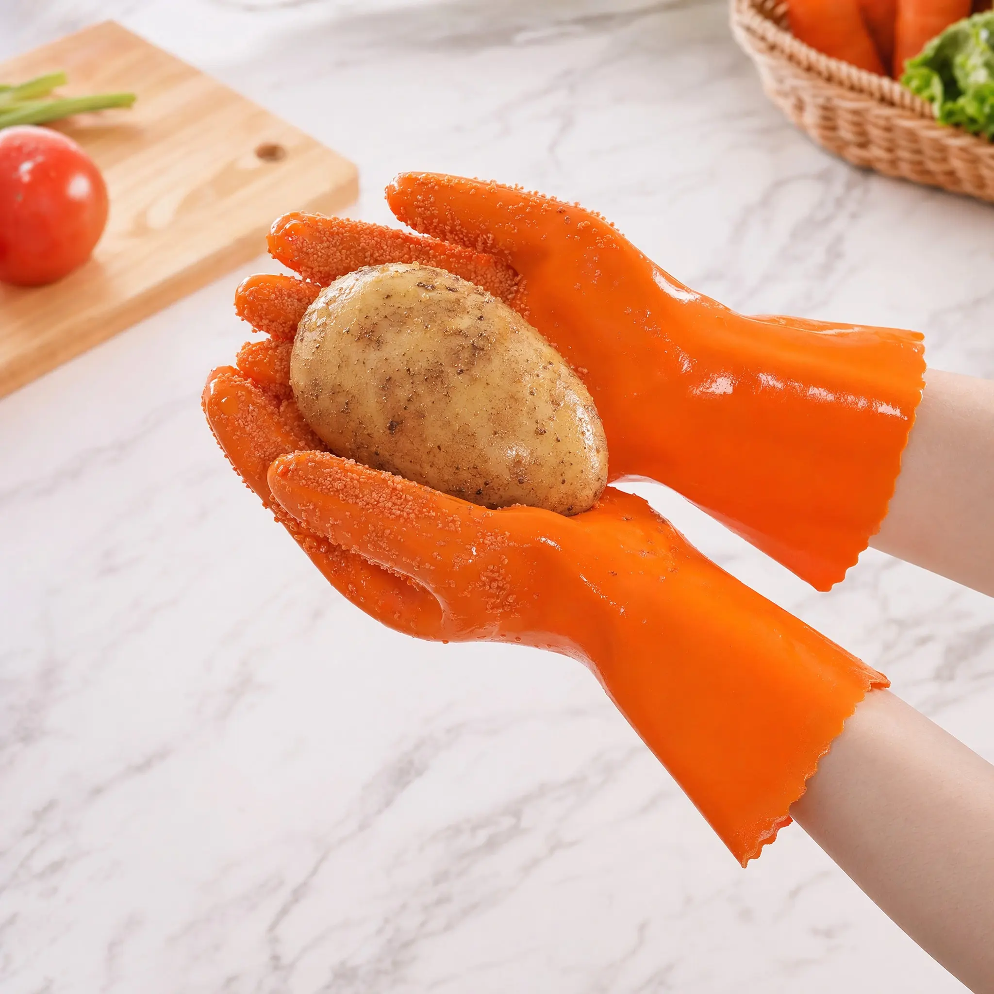 1Pair PVC Peeling Gloves for Potatoes Carrots Fish Scales Kitchen Vegetable Fruit Peeler Tool Anti-Slip Waterproof Hand
