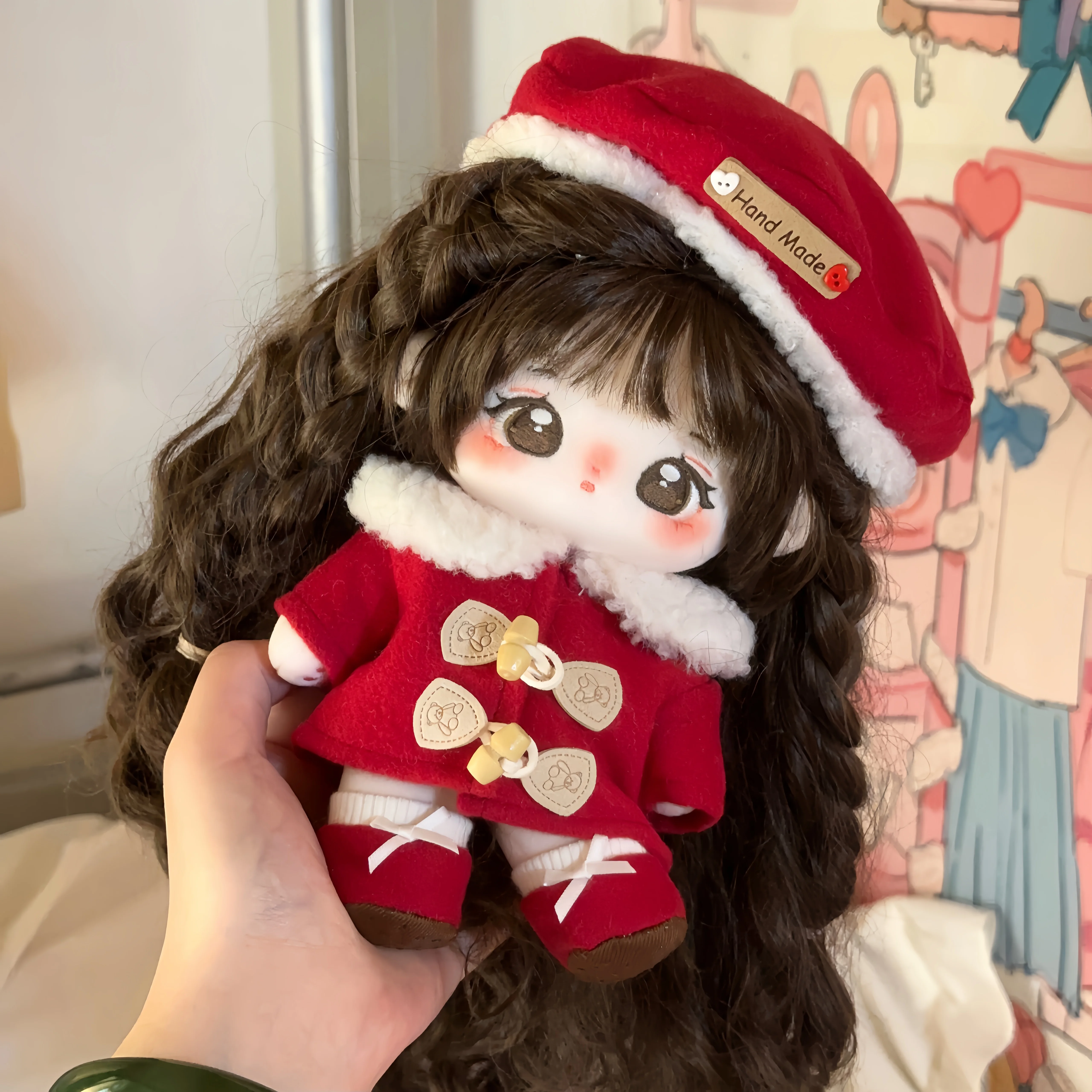 Original Winter Red Christmas Sweet Girl Cute Coat Beret Scarf Clothing Cosplay For 20cm Plush Doll Dress Up Clothes Outfit