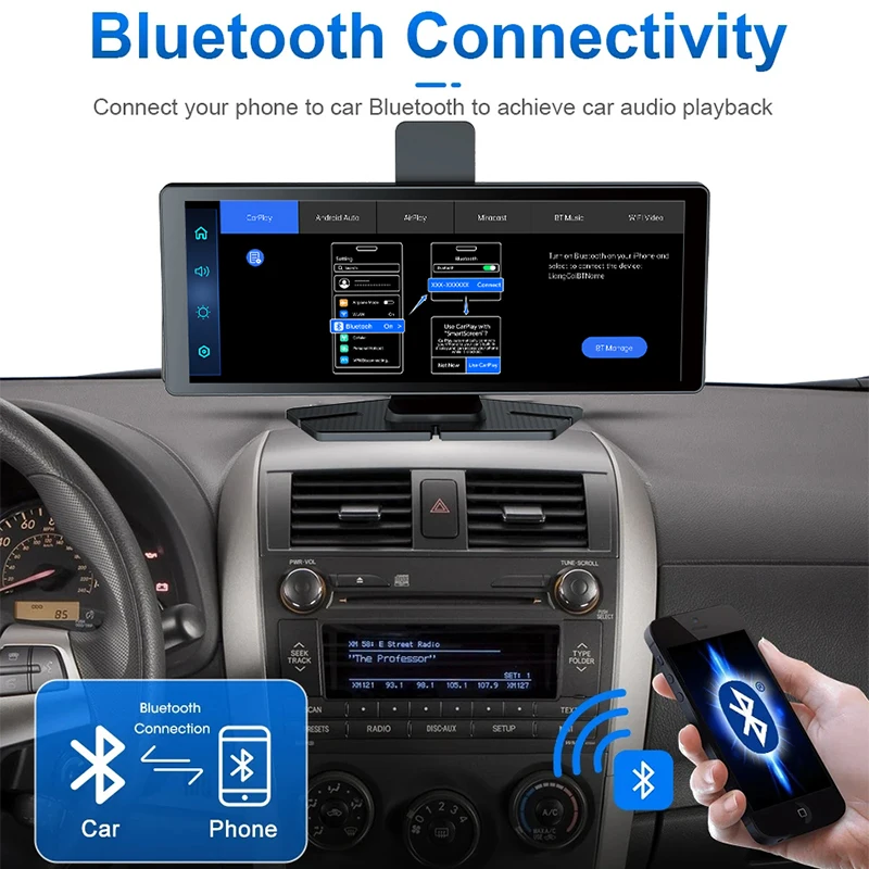 Yangood 4K Dashcam 10.26 بوصة أندرويد نظام المعلومات التلقائي و Carplay 1080P كاميرا خلفية GPS WIFI بلوتوث مسجل فيديو السيارة