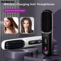 Electric LCD Usb Ceramic Heating Straight Hair Comb Wireless Portable Negative Ion Styling Tool Rechargeable Straightening Brush