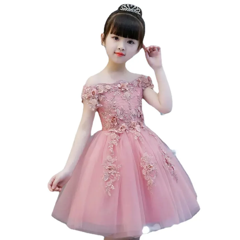 

Appliques Party Princess Birthday Dress First Communion Gown for Girls Glizt Flower Girl Dress Shoulderless Wedding Dress