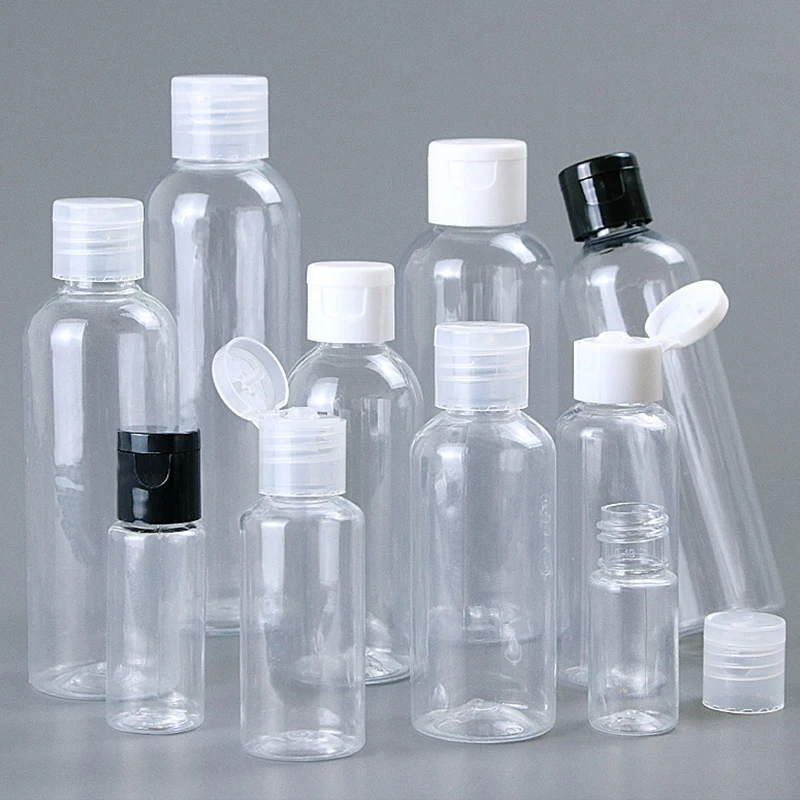

50pcs 5/10/15/20/30/50/60/80/100ml Plastic Flip Lid Lotion Bottles Clear Cosmetics Container Travel Toiletries Refillable Bottle