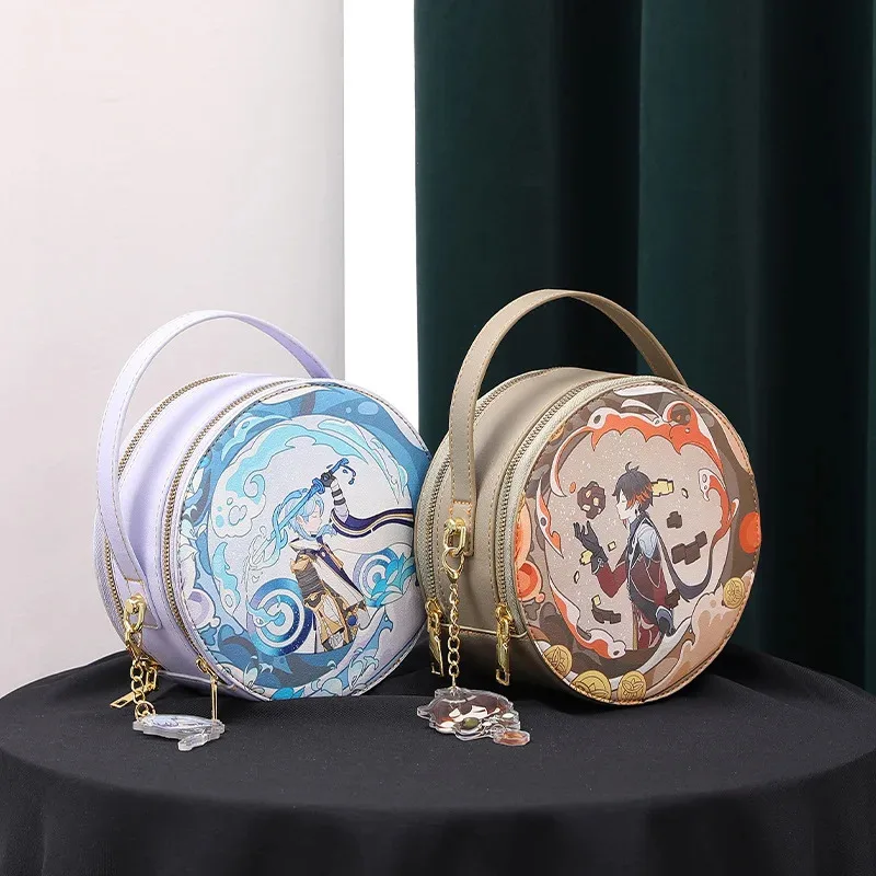 دعامة تنكرية جديدة باللون الأزرق الوردي الأصلي حقيبة ألم صغيرة لحفر الطعام Shenhe God في حقيبة مستديرة صغيرة من الرياح المدرسية كل يوم