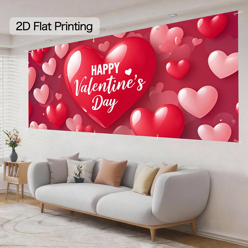 1pc Valentine's Day Garage Door Banner 13x6FT Red Heart Background Outdoor Decor, Romantic Backdrop, Durable Garage Home, Party