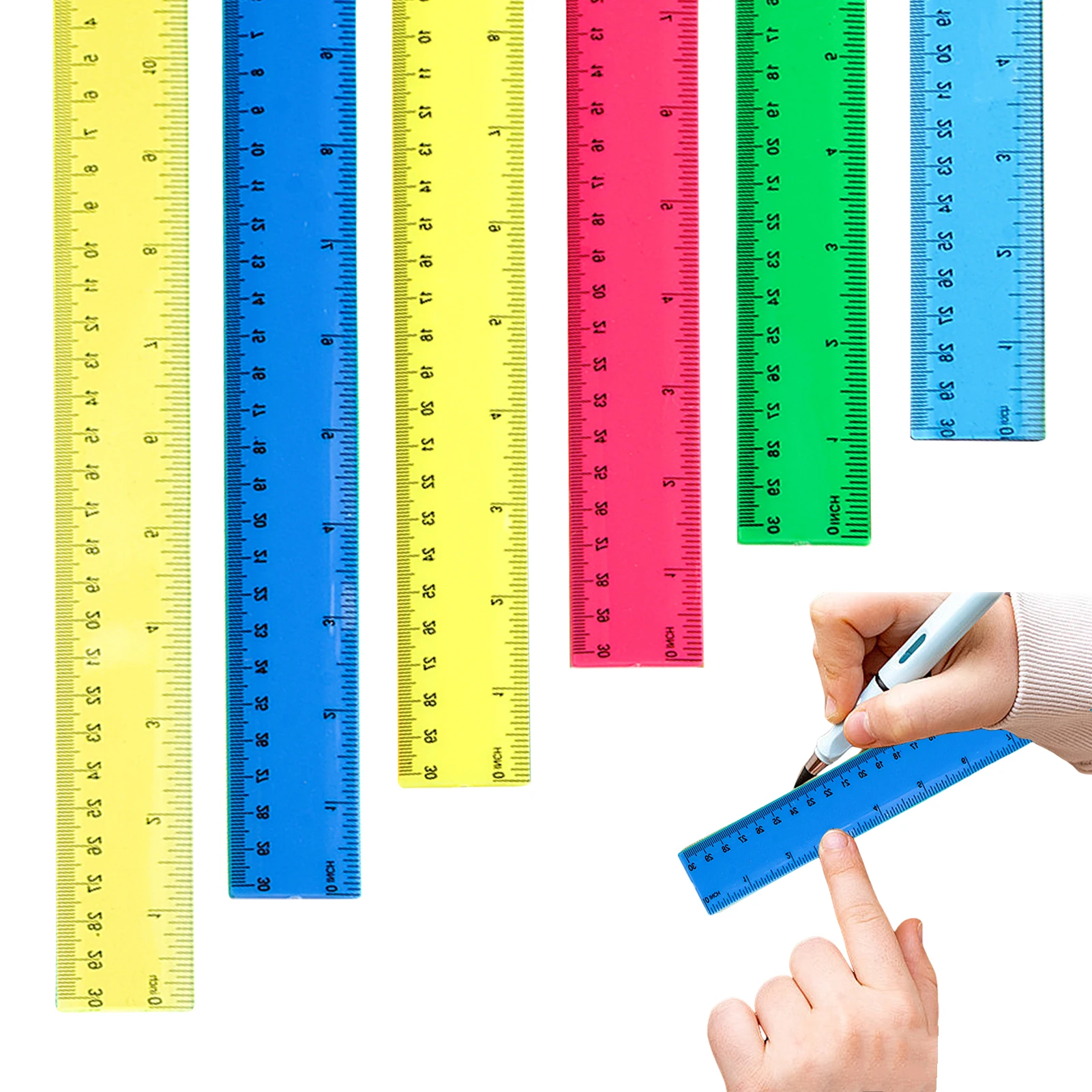 12pcs Colored Double Sided Lightweight Artists For Student Inch Metric Plastic Ruler School Office Home Geometry Measuring Tool