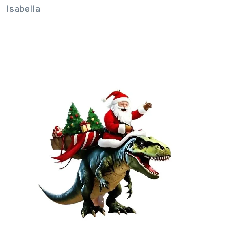 ♥Funny Santa Riding T-Rex 2D Flat Acrylic Christmas Ornament  Novelty Holiday Tree Decoration for Festive Home Decor